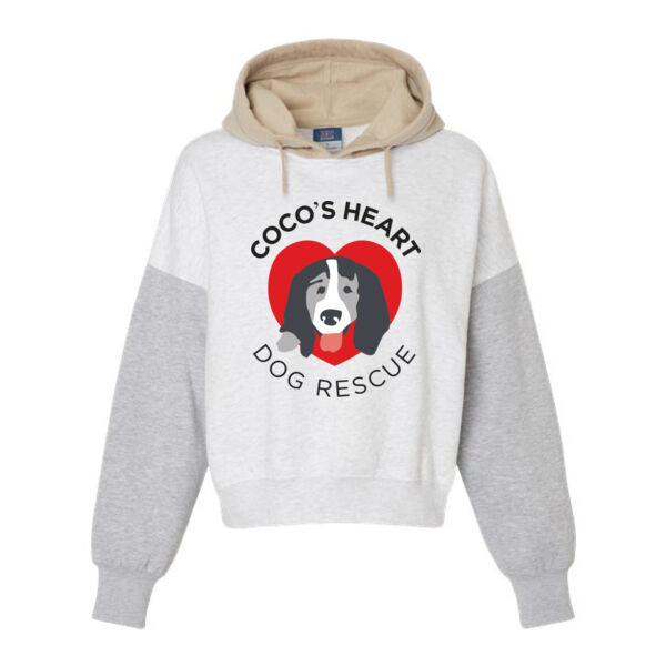 MV Sport - Women's Sueded Fleece Colorblocked Crop Hooded Sweatshirt - Printed Logo Thumbnail